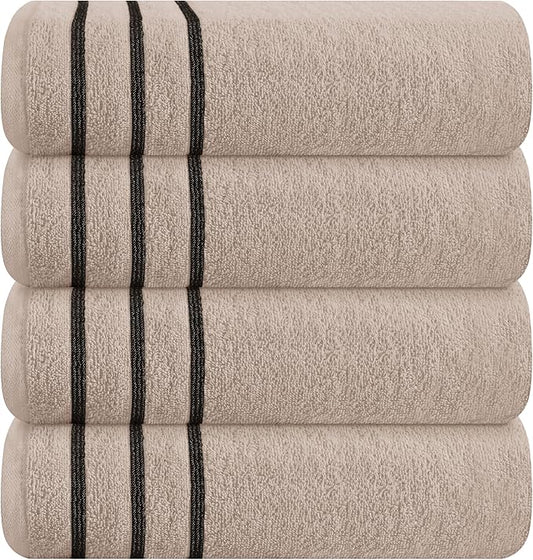 MyOwn Ultra Soft 4 Pack Oversized Bath Towel Set 27x54 inches, 100% Cotton Bath Towels, Highly Absorbant Compact Quickdry & Lightweight Towel, Ideal for Gym Travel Camp Pool - Tan