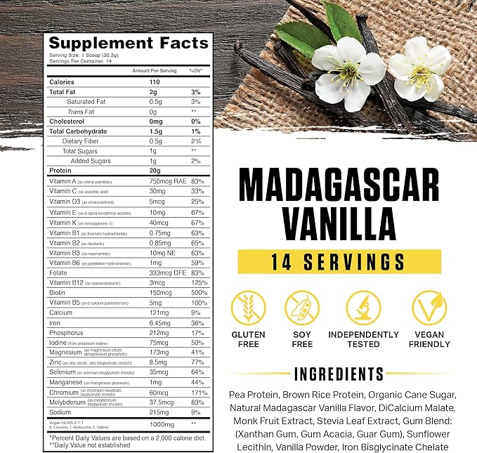 Ambrosia Planta - Premium Plant-Based Protein | Vegan & Keto Friendly | Gourmet Flavors with No Bloating or Stomach Upset | Gluten & Soy Free | No Added Sugar | 14 Servings | (Vanilla)