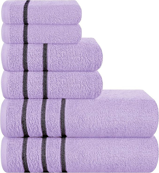 MyOwn Ultra Soft 6 Pack Cotton Towel Set, Contains 2 Bath Towels 28x55 inch, 2 Hand Towels 16x24 inch & 2 Wash Coths 12x12 inch, Ideal Everyday use, Compact & Lightweight - Purple, 71644