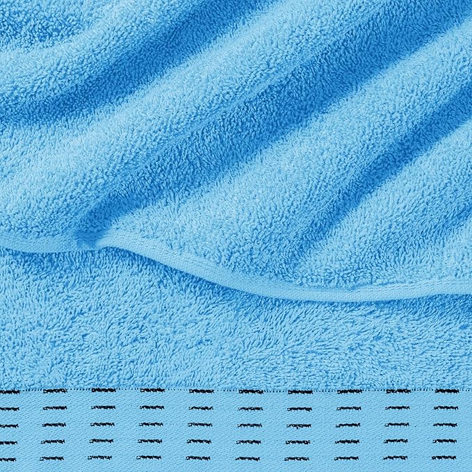 Ultra Soft 6 Pack Cotton Towel Set, Contains 2 Bath Towels 28x55 inch, 2 Hand Towels 16x24 inch & 2 Wash Coths 12x12 inch, Ideal Everyday use, Compact & Lightweight - Sky Blue