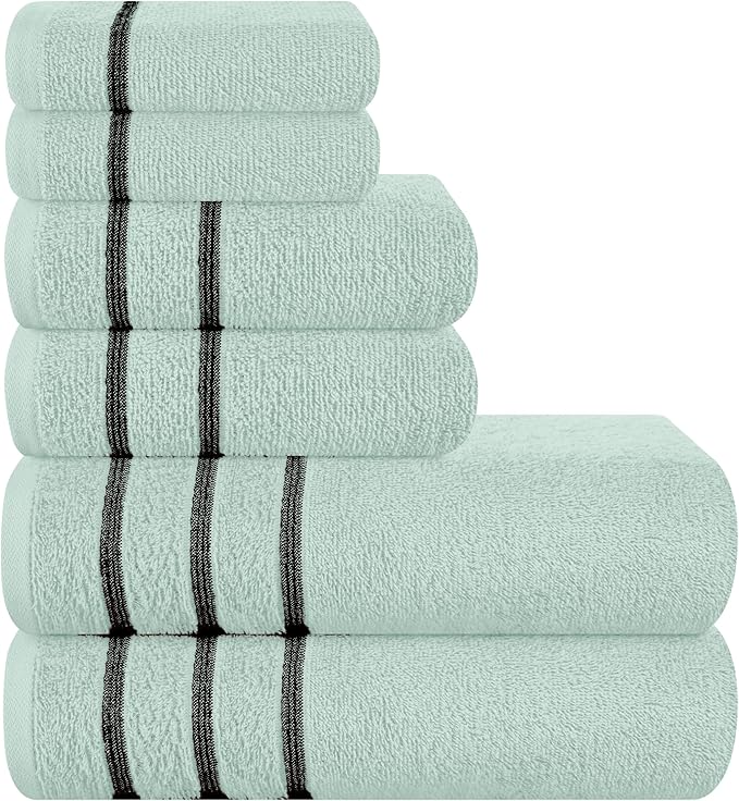 MyOwn Ultra Soft 6 Pack Cotton Towel Set, Contains 2 Bath Towels 28x55 inch, 2 Hand Towels 16x24 inch & 2 Wash Coths 12x12 inch, Ideal Everyday use, Compact & Lightweight - Sea Green, 71656