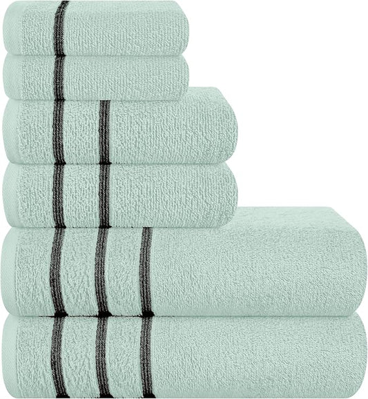 MyOwn Ultra Soft 6 Pack Cotton Towel Set, Contains 2 Bath Towels 28x55 inch, 2 Hand Towels 16x24 inch & 2 Wash Coths 12x12 inch, Ideal Everyday use, Compact & Lightweight - Sea Green, 71656