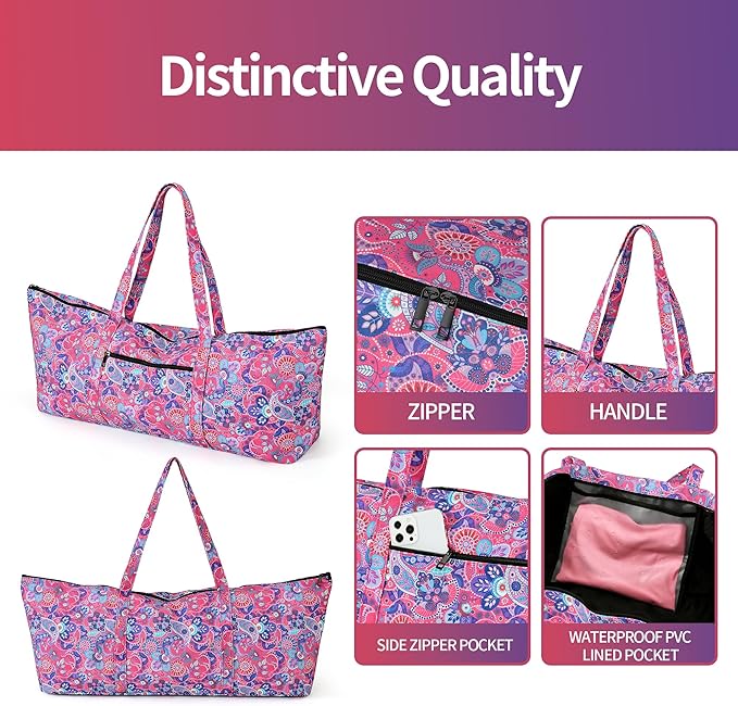 Boulder Bee | Yoga Mat Bag | Large Yoga Mat Carrier with Wet Pocket | Yoga Gifts | Gym Tote Bag for Women