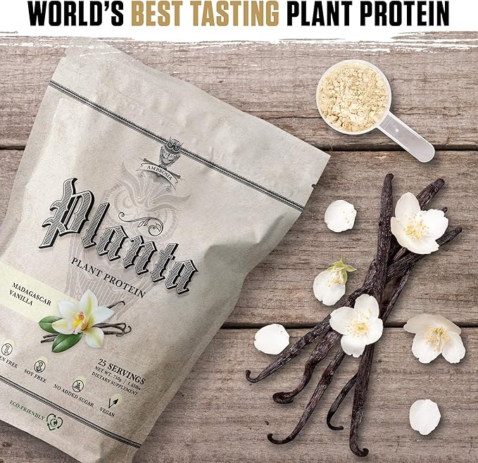 Ambrosia Planta - Premium Plant-Based Protein | Vegan & Keto Friendly | Gourmet Flavors with No Bloating or Stomach Upset | Gluten & Soy Free | No Added Sugar | 25 Servings | Vanilla