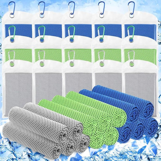 Hosuly 15 Pack Cooling Towels 40" x 12" Cooling Towels for Neck and Face Iced Towel Microfiber Soft Breathable Chilly Yoga Towel for Hot Weather (Dark Blue, Bright Green, Light Gray)