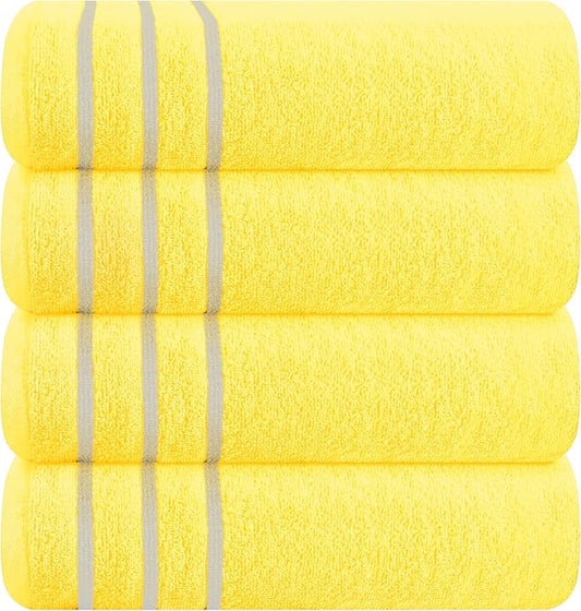 MyOwn Ultra Soft 4 Pack Oversized Bath Towel Set 27x54 inches, 100% Cotton Bath Towels, Highly Absorbant Compact Quickdry & Lightweight Towel, Ideal for Gym Travel Camp Pool - Lime Yellow