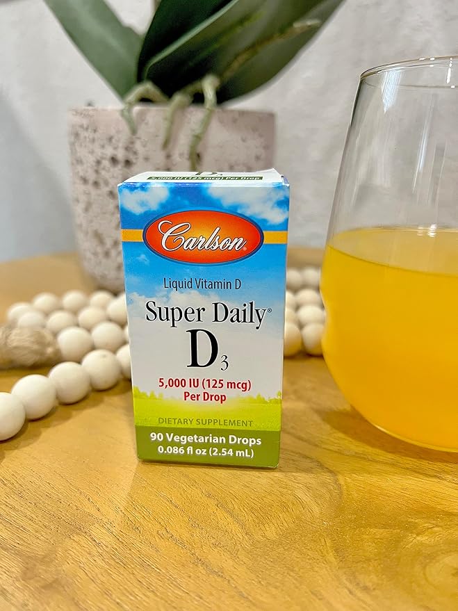 Carlson - Super Daily D3 5,000 IU (125 mcg) per Drop, Vitamin D Drops, Immune Support, Heart Health, Liquid Vitamin D3, Unflavored, 90 Drops