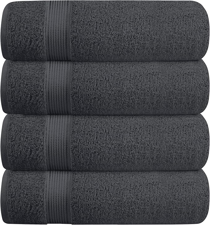 BELZZI Home Ultra Soft 4 Pack Oversized Bath Towel Set 27x54, Cotton Compact Bath Towels, Highly Absorbant Eco-Friendly Quickdry & Lightweight Towel, Ideal for Gym Travel Camp Pool - Charcoal Grey