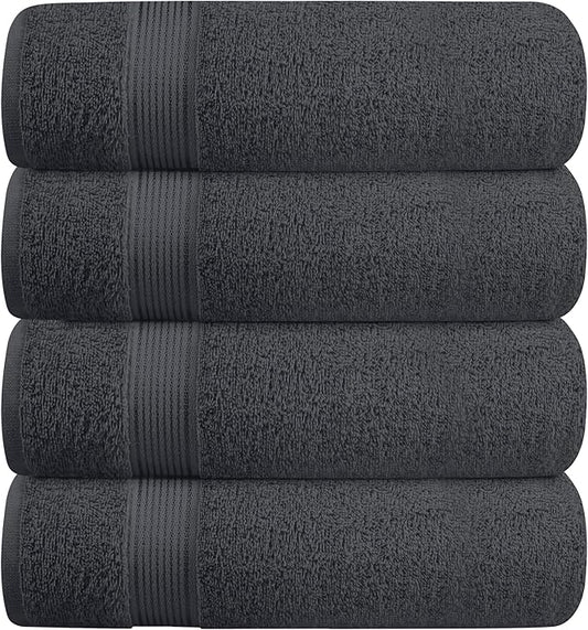 BELZZI Home Ultra Soft 4 Pack Oversized Bath Towel Set 27x54, Cotton Compact Bath Towels, Highly Absorbant Eco-Friendly Quickdry & Lightweight Towel, Ideal for Gym Travel Camp Pool - Charcoal Grey