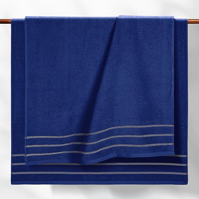 MyOwn Ultra Soft 4 Pack Oversized Bath Towel Set 27x54 inches, 100% Cotton Bath Towels, Highly Absorbant Compact Quickdry & Lightweight Towel, Ideal for Gym Travel Camp Pool - Navy Blue