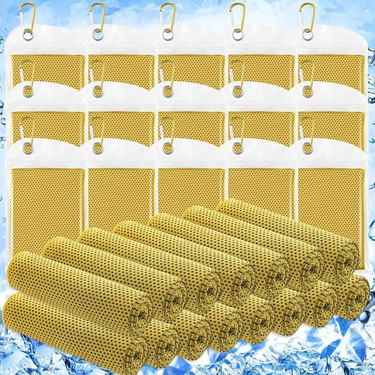 Hosuly 15 Pack Cooling Towels 40" x 12" Cooling Towels for Neck and Face Iced Towel Microfiber Soft Breathable Chilly Yoga Towel for Hot Weather (Yellow)