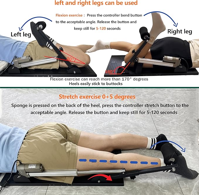 Electric Prone Knee Exerciser with Smart Remote Control for Knee Replacement Recovery Aids Kit Knee Therapy Exercise Strengthening Equipment for ACL PCL MCL,Gender-Neutral(Left/Right Leg Compatible)