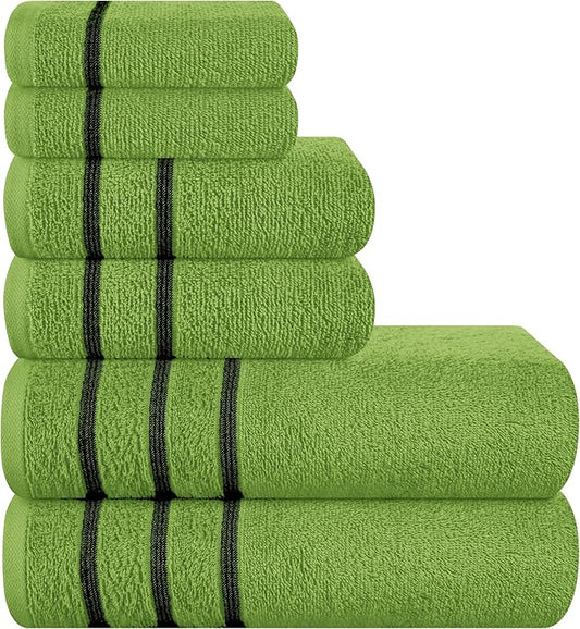 MyOwn Ultra Soft 6 Pack Cotton Towel Set, Contains 2 Bath Towels 28x55 inch, 2 Hand Towels 16x24 inch & 2 Wash Coths 12x12 inch, Ideal Everyday use, Compact & Lightweight - Kiwi Green