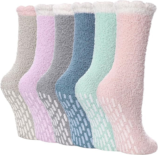 FNOVCO Non Slip Socks for Women Winter Warm Cozy Fuzzy Slipper Socks Soft Fluffy Hospital Socks with Grips