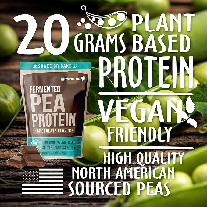 Nutrasumma Pea Protein Powder, Vegan Chocolate Flavor, 100% Plant Based, No Artificial Sweeteners, Non GMO, Gluten Free & Soy Free, 2.11 LB