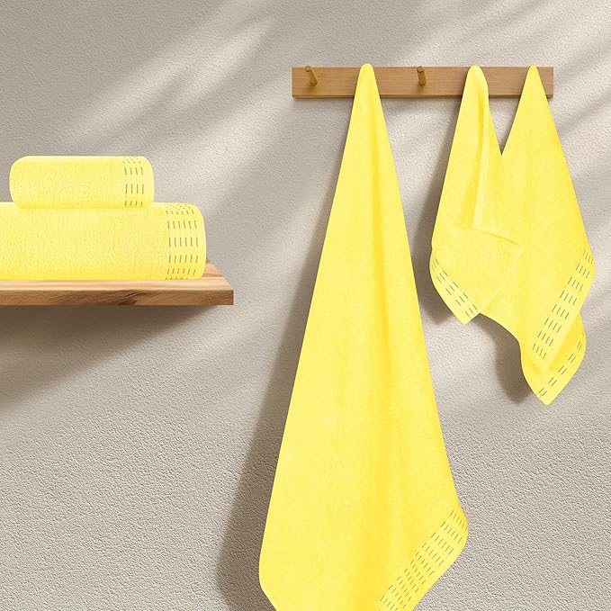 Ultra Soft 6 Pack Cotton Towel Set, Contains 2 Bath Towels 28x55 inch, 2 Hand Towels 16x24 inch & 2 Wash Coths 12x12 inch, Ideal Everyday use, Compact & Lightweight - Lime Yellow