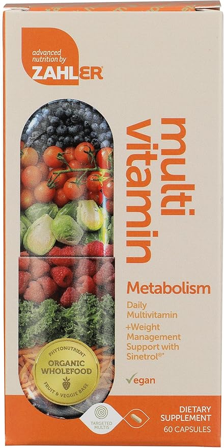 Zahler Multivitamin Metabolism, Daily Multivitamin +Weight Management Support, for Women and Men with Iron, Certified Kosher, 60 Capsules