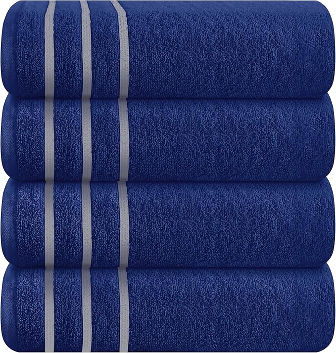 MyOwn Ultra Soft 4 Pack Oversized Bath Towel Set 27x54 inches, 100% Cotton Bath Towels, Highly Absorbant Compact Quickdry & Lightweight Towel, Ideal for Gym Travel Camp Pool - Navy Blue