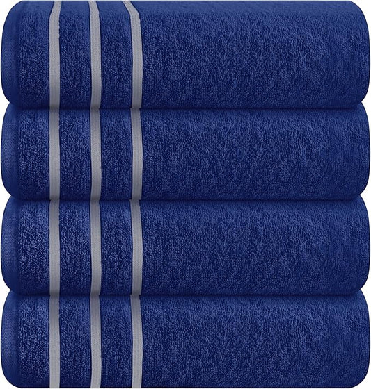 MyOwn Ultra Soft 4 Pack Oversized Bath Towel Set 27x54 inches, 100% Cotton Bath Towels, Highly Absorbant Compact Quickdry & Lightweight Towel, Ideal for Gym Travel Camp Pool - Navy Blue