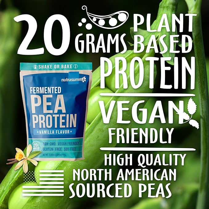 Nutrasumma Pea Protein Powder, Vanilla Vegan Flavor, 100% Plant Based, No Artificial Sweeteners, Non-GMO, Gluten Free & Soy Free, 2 LB
