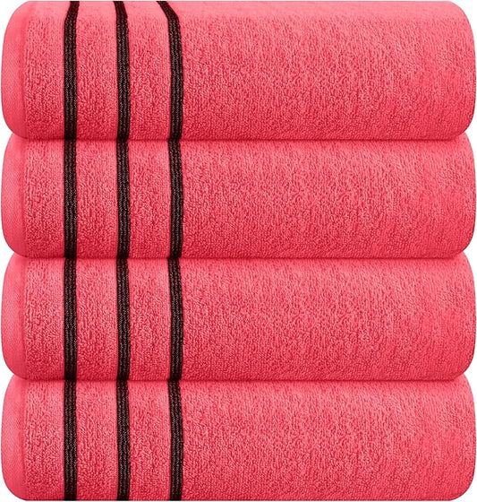 MyOwn Ultra Soft 4 Pack Oversized Bath Towel Set 27x54 inches, 100% Cotton Bath Towels, Highly Absorbant Compact Quickdry & Lightweight Towel, Ideal for Gym Travel Camp Pool - Coral Orange