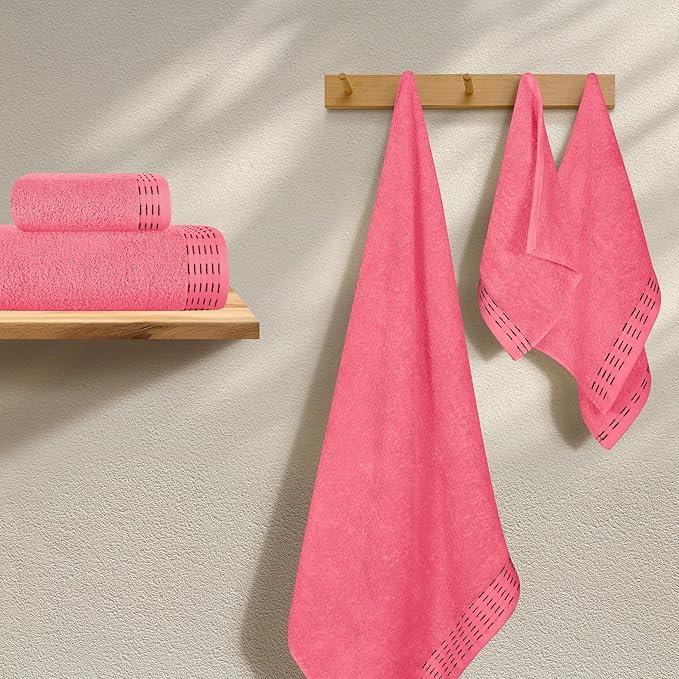 Ultra Soft 6 Pack Cotton Towel Set, Contains 2 Bath Towels 28x55 inch, 2 Hand Towels 16x24 inch & 2 Wash Coths 12x12 inch, Ideal Everyday use, Compact & Lightweight - Coral Orange