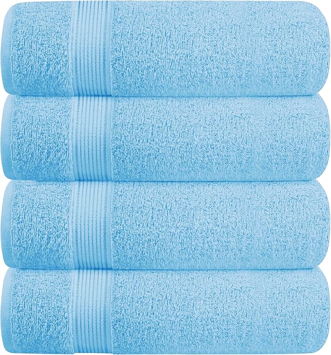 BELZZI Home Ultra Soft 4 Pack Oversized Bath Towel Set 27x54, Cotton Compact Bath Towels, Highly Absorbant Eco-Friendly Quickdry & Lightweight Towel, Ideal for Gym Travel Camp Pool - Sky Blue