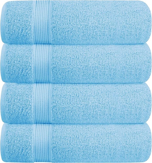 BELZZI Home Ultra Soft 4 Pack Oversized Bath Towel Set 27x54, Cotton Compact Bath Towels, Highly Absorbant Eco-Friendly Quickdry & Lightweight Towel, Ideal for Gym Travel Camp Pool - Sky Blue