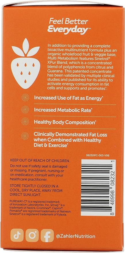 Zahler Multivitamin Metabolism, Daily Multivitamin +Weight Management Support, for Women and Men with Iron, Certified Kosher, 60 Capsules