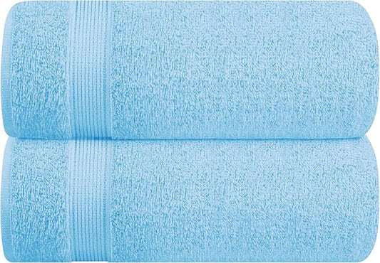 Belizzi Home Cotton 2 Pack Oversized Bath Sheet 35x70, Large Bath Sheet, Ultra Soft, Absorbent, Compact, Eco-Friendly, Recyclable, Quick Drying and Lightweight Towel - Sky Blue
