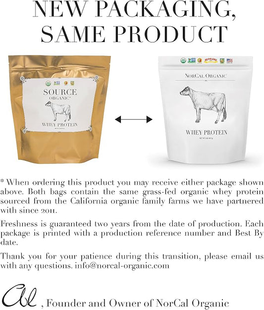 NorCal Organic Whey Protein | 100% Grass-Fed, USDA Certified | Pure, Clean Protein Sourced from Northern California Family Farms | Unflavored | 2 Pound (Pack of 1)
