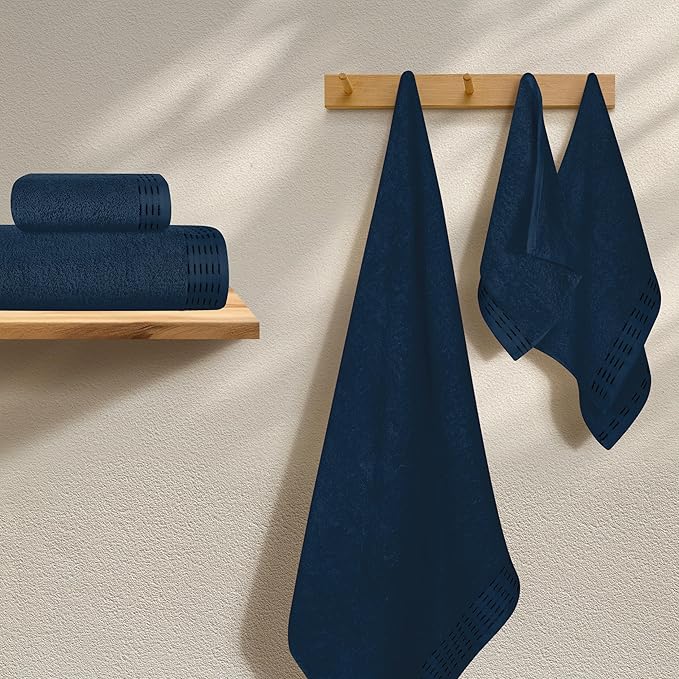 Ultra Soft 6 Pack Cotton Towel Set, Contains 2 Bath Towels 28x55 inch, 2 Hand Towels 16x24 inch & 2 Wash Coths 12x12 inch, Ideal Everyday use, Compact & Lightweight - Mineral Blue