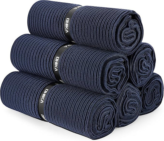 Microfiber Gym Towels with Snap Strap Closure, Ribbed Pattern Sports Towels for Yoga, Home and Outdoor Activities, 27” x 16”, 6 Pack, Black