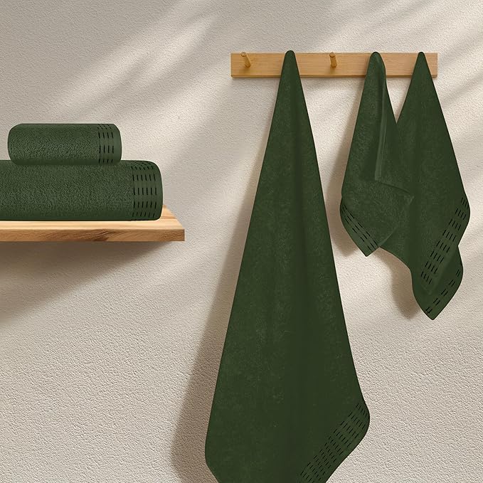 Ultra Soft 6 Pack Cotton Towel Set, Contains 2 Bath Towels 28x55 inch, 2 Hand Towels 16x24 inch & 2 Wash Coths 12x12 inch, Ideal Everyday use, Compact & Lightweight - Olive Green