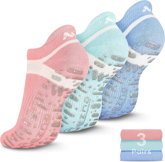 Muezna Non Slip Yoga Socks for Women, Anti-Skid Pilates, Barre, Hospital Socks with Grips, Size 5-10