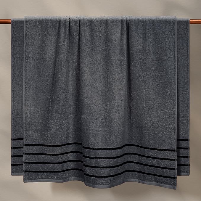 MyOwn Cotton 2 Pack Oversized Bath Sheet 35 x 70, Large Bath Sheet, Ultra Absorbent, Compact, Eco-Friendly and 100% Recyclable, Quick Drying and Lightweight Towel - Charcoal Grey
