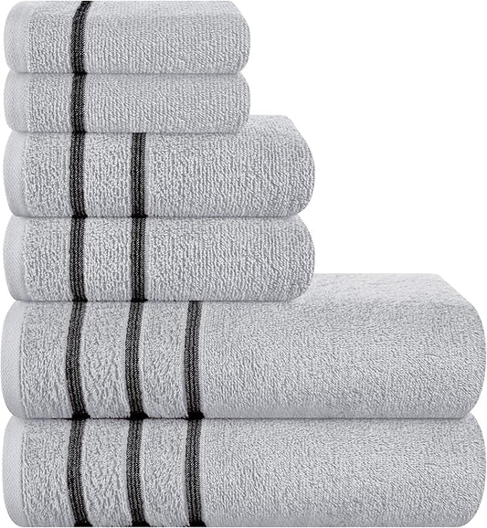 MyOwn Ultra Soft 6 Pack Cotton Towel Set, Contains 2 Bath Towels 28x55 inch, 2 Hand Towels 16x24 inch & 2 Wash Coths 12x12 inch, Ideal Everyday use, Compact & Lightweight - Light Grey, 71642