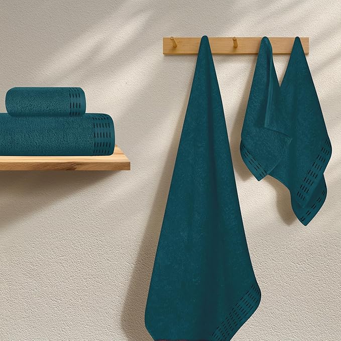 Ultra Soft 6 Pack Cotton Towel Set, Contains 2 Bath Towels 28x55 inch, 2 Hand Towels 16x24 inch & 2 Wash Coths 12x12 inch, Ideal Everyday use, Compact & Lightweight - Teal