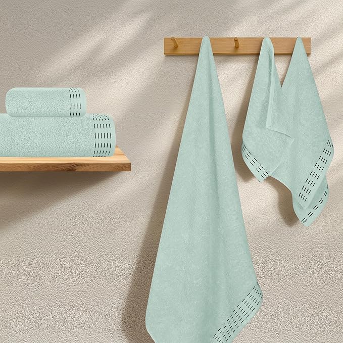 Ultra Soft 6 Pack Cotton Towel Set, Contains 2 Bath Towels 28x55 inch, 2 Hand Towels 16x24 inch & 2 Wash Coths 12x12 inch, Ideal Everyday use, Compact & Lightweight - Sea Green