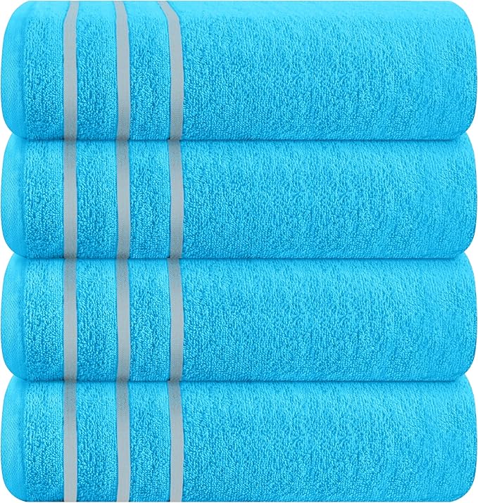 MyOwn Ultra Soft 4 Pack Oversized Bath Towel Set 27x54 inches, 100% Cotton Bath Towels, Highly Absorbant Compact Quickdry & Lightweight Towel, Ideal for Gym Travel Camp Pool - Turquoise Blue