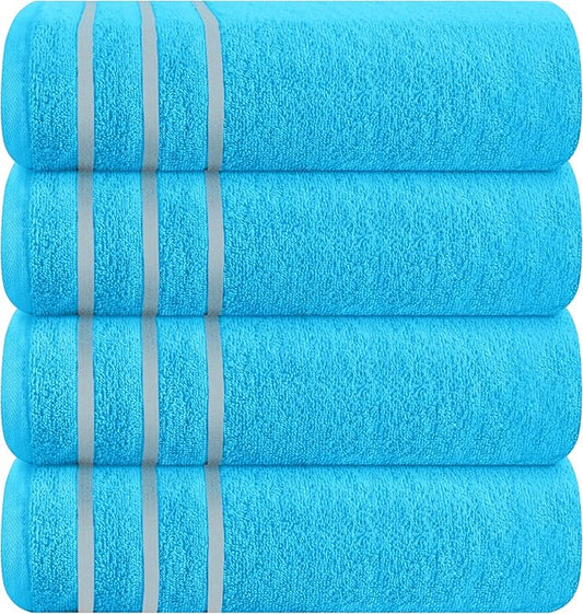 MyOwn Ultra Soft 4 Pack Oversized Bath Towel Set 27x54 inches, 100% Cotton Bath Towels, Highly Absorbant Compact Quickdry & Lightweight Towel, Ideal for Gym Travel Camp Pool - Turquoise Blue