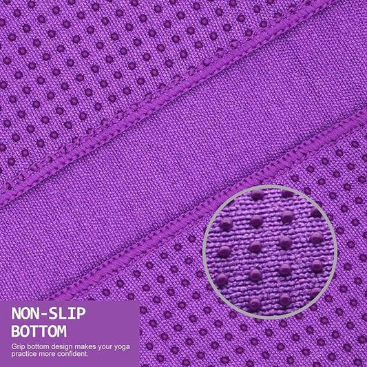 Eunzel Yoga Towel,Hot Yoga Mat Towel with Grip Dots Sweat Absorbent Non-Slip for Hot Yoga, Pilates and Workout 24" x72", Purple