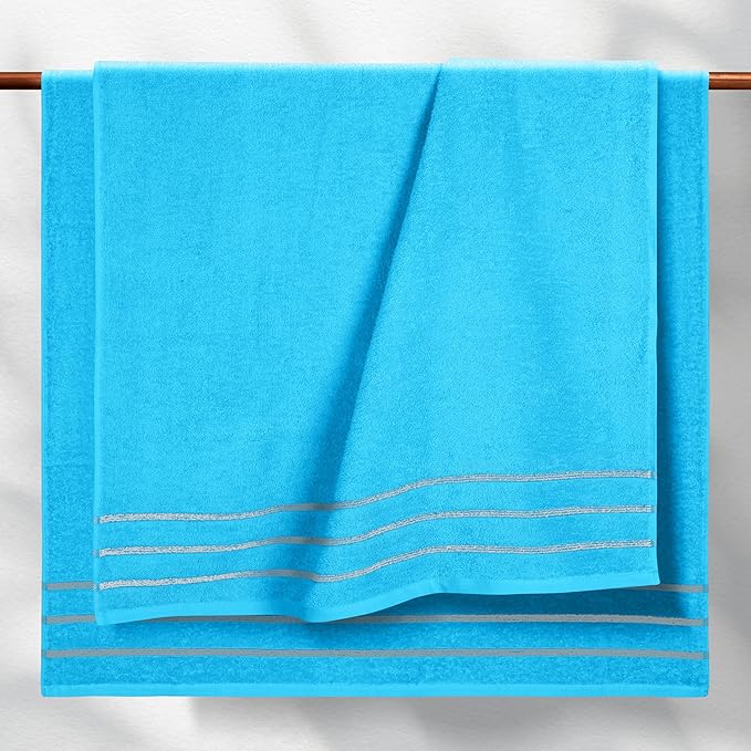 MyOwn Ultra Soft 4 Pack Oversized Bath Towel Set 27x54 inches, 100% Cotton Bath Towels, Highly Absorbant Compact Quickdry & Lightweight Towel, Ideal for Gym Travel Camp Pool - Turquoise Blue