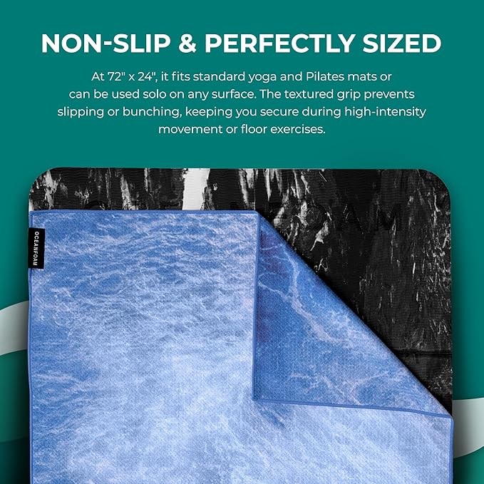Oceanfoam Beach Towel – Lightweight, Absorbent, Quick-Drying, Sand-Resistant, Non-Slip – Ideal for Workouts, Yoga, Pilates, Beach, Pool, Boat & Travel – 25% Recycled – 72"x24" (Ocean)