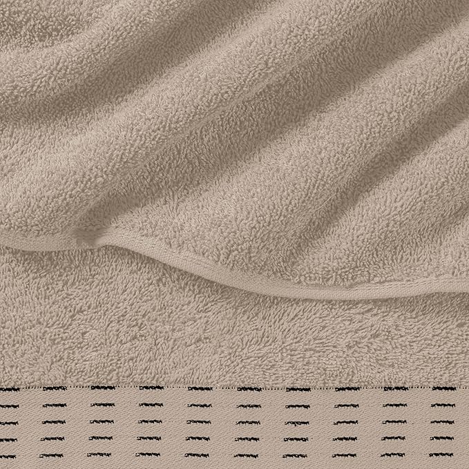 Ultra Soft 6 Pack Cotton Towel Set, Contains 2 Bath Towels 28x55 inch, 2 Hand Towels 16x24 inch & 2 Wash Coths 12x12 inch, Ideal Everyday use, Compact & Lightweight - Tan