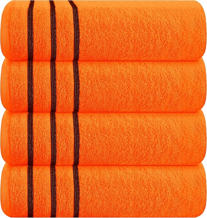 MyOwn Ultra Soft 4 Pack Oversized Bath Towel Set 27x54 inches, 100% Cotton Bath Towels, Highly Absorbant Compact Quickdry & Lightweight Towel, Ideal for Gym Travel Camp Pool - Orange