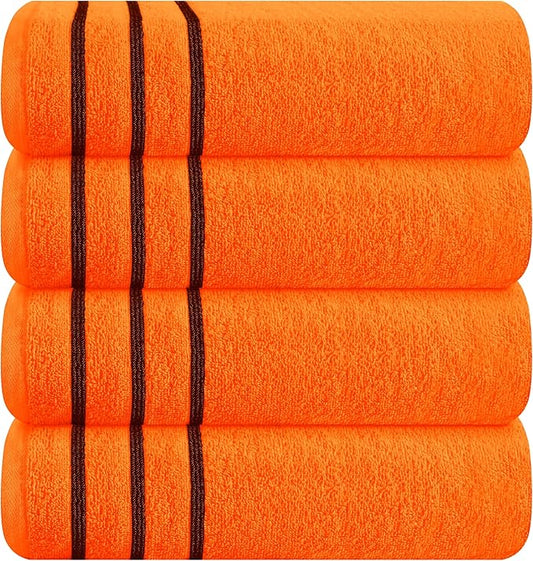MyOwn Ultra Soft 4 Pack Oversized Bath Towel Set 27x54 inches, 100% Cotton Bath Towels, Highly Absorbant Compact Quickdry & Lightweight Towel, Ideal for Gym Travel Camp Pool - Orange