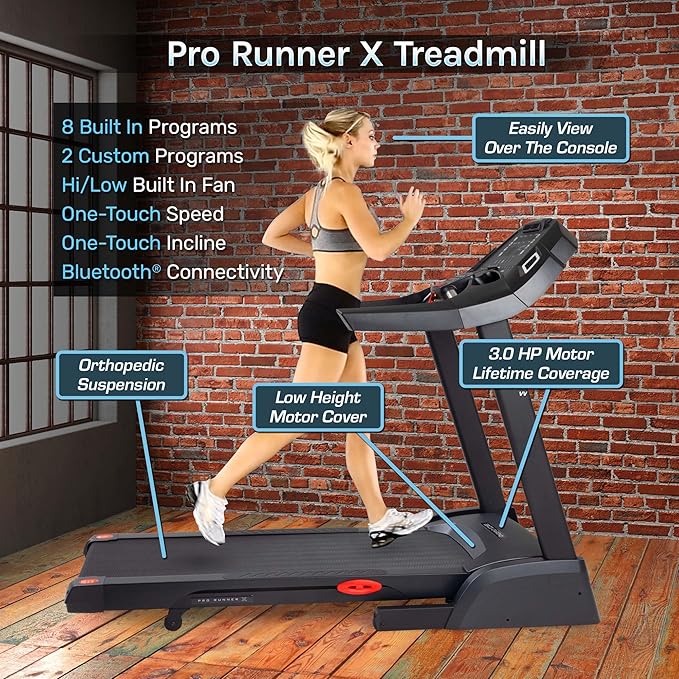 3G Cardio Pro Runner X Treadmill - Heavy Duty Home Construction - FreeSync FTMS Bluetooth Connectivity - Low 6.5" Step-up Height - Foldable Compact Storage - Orthopedic Belt - 350 lb Capacity