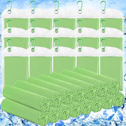 Hosuly 15 Pack Cooling Towels 40" x 12" Cooling Towels for Neck and Face Iced Towel Microfiber Soft Breathable Chilly Yoga Towel for Hot Weather (Bright Green)