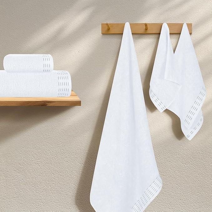 Ultra Soft 6 Pack Cotton Towel Set, Contains 2 Bath Towels 28x55 inch, 2 Hand Towels 16x24 inch & 2 Wash Coths 12x12 inch, Ideal Everyday use, Compact & Lightweight - White